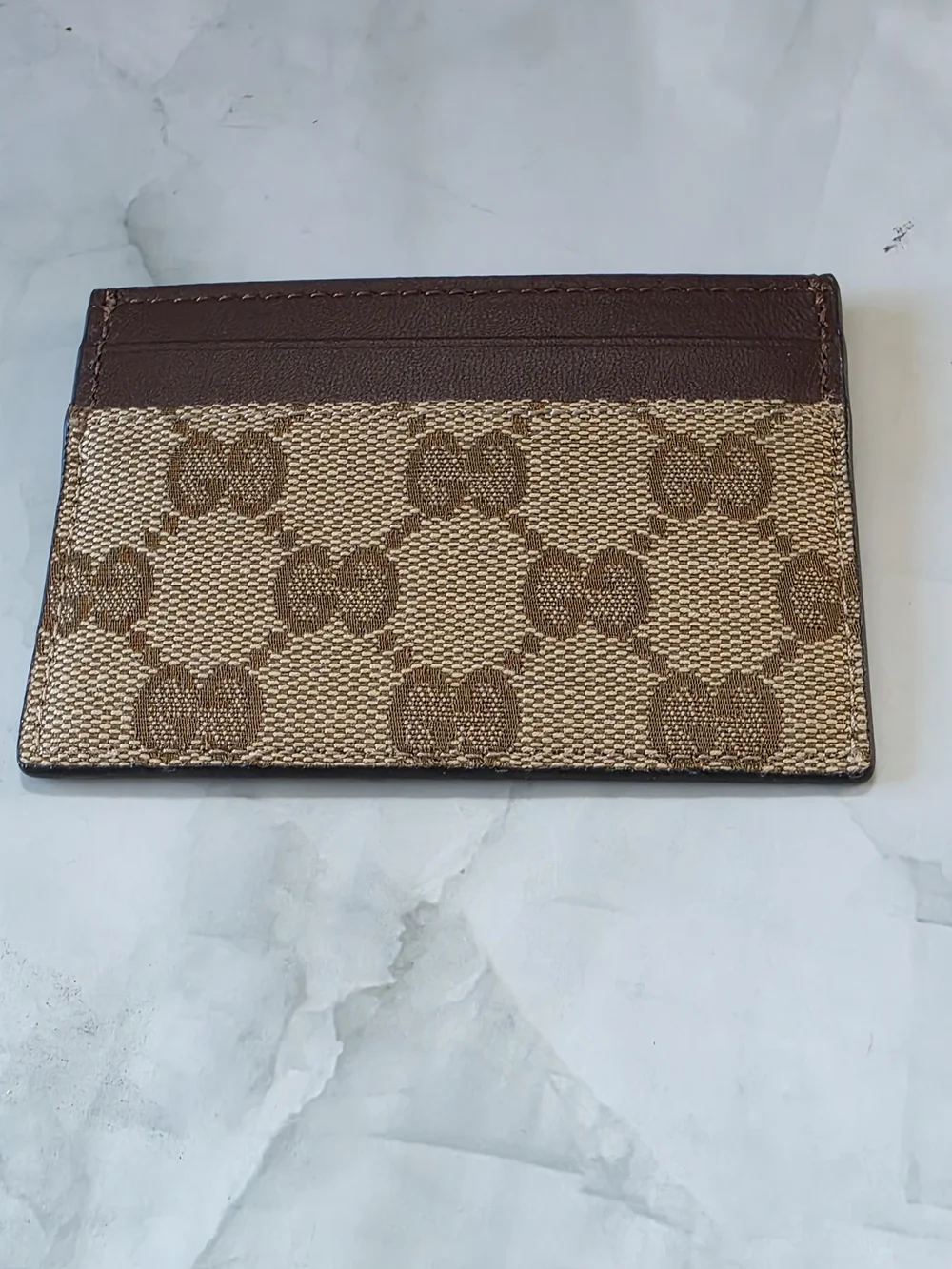 Gucci GG Canvas Card Holder Wallet Brown Leather Beige Brand New